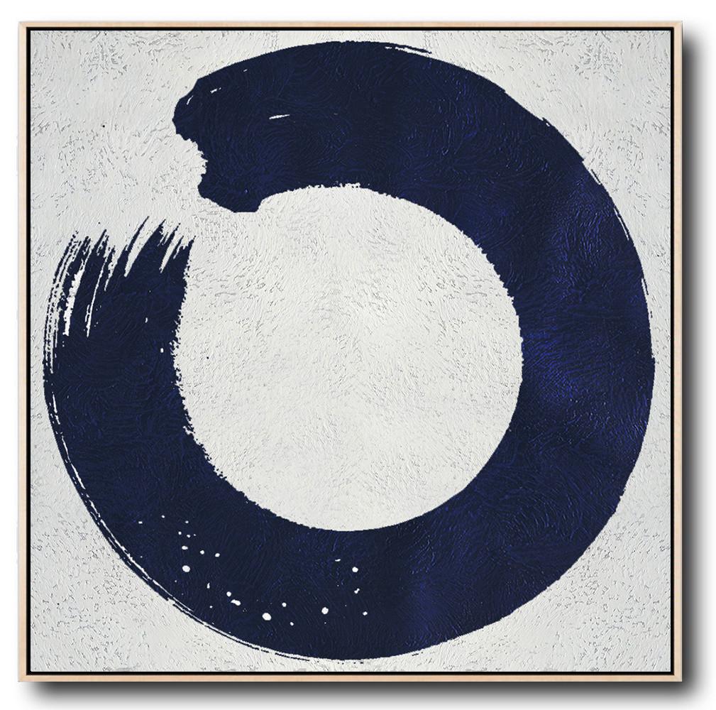Minimalist Navy Blue And White Painting - Abstract Art On Wall Large